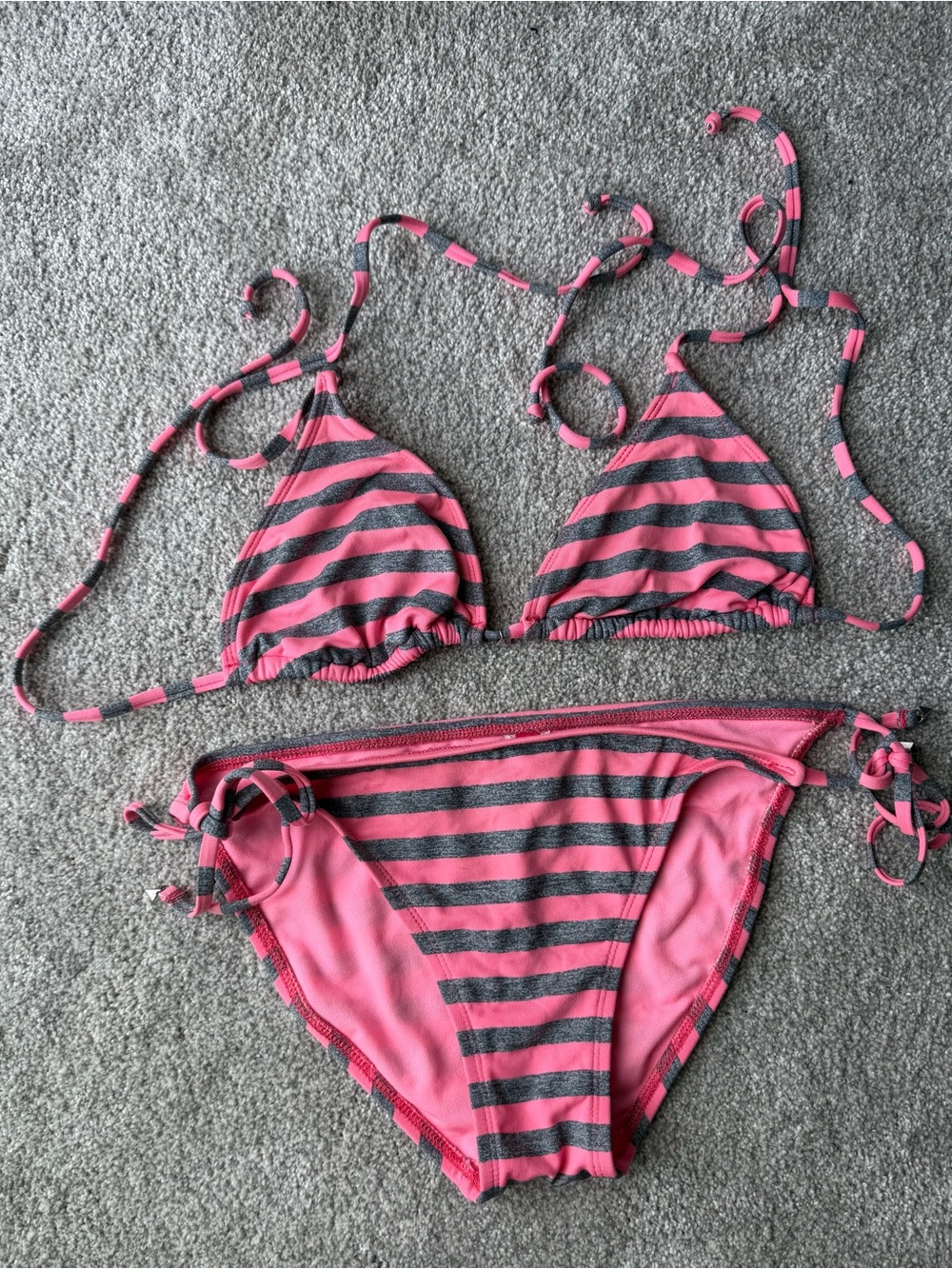 The Bikini Lab Pink & Gray Striped String Bikini 2-Piece Swimsuit